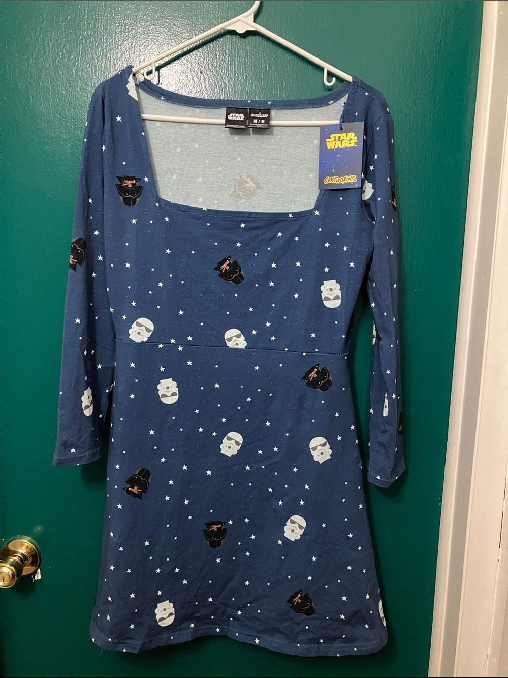 NEW Cakeworthy Star Wars Navy Blue Long-Sleeve Square Neck Dress